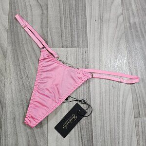 Frederick's of Hollywood Pink Adjustable Satin Thong Panty with Rhinestone Back